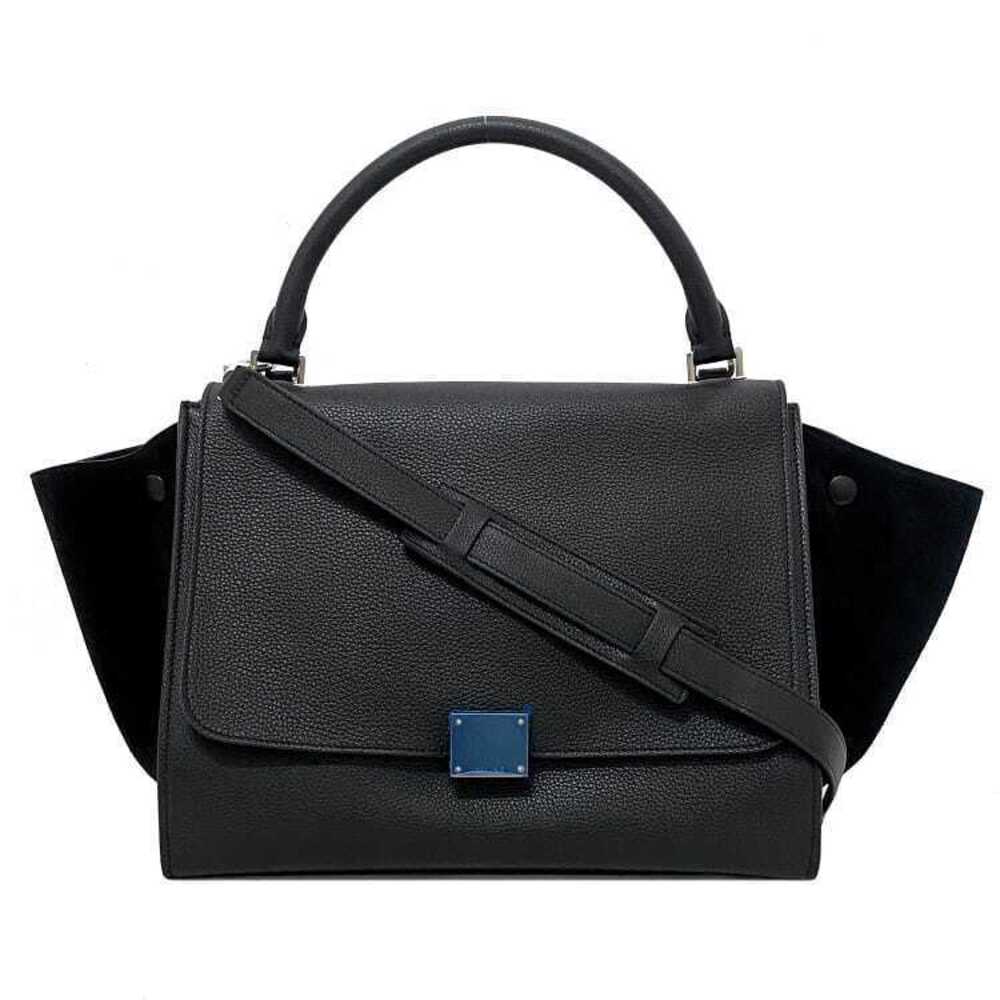 Celine Bag Trapeze Black Silver Leather Suede Handbag Shoulder Flap Logo